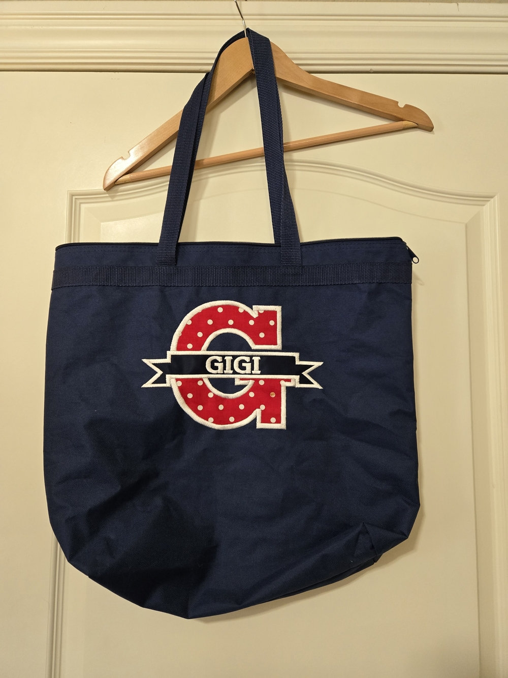 Personalized Navy Tote with Red 'G' Monogram - GIGI
